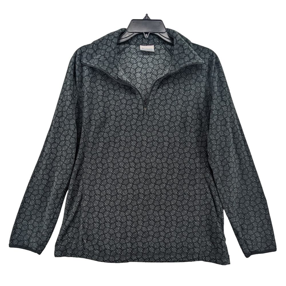 Columbia Pullover Quarter Zip Sweatshirt Medium Gray Textured Fleece Printed‎